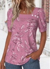 Dark Reddish Purple Asymmetry Floral Print T Shirt | thumb picture 