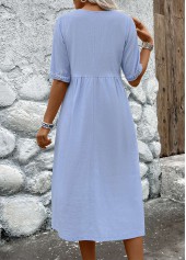 Light Blue Patchwork Half Sleeve V Neck Dress | thumb picture 