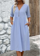 Light Blue Patchwork Half Sleeve V Neck Dress | thumb picture 