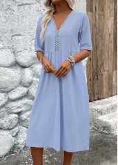 Light Blue Patchwork Half Sleeve V Neck Dress | thumb picture 
