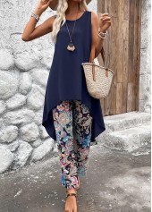 Navy Lightweight Tribal Print Ankle Length Top  and Pants | thumb picture 