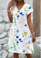 White Lightweight Floral Print A Line Short Sleeve Dress | thumb picture 