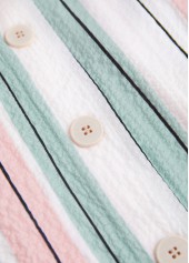 White Drawstring Striped Half Sleeve Round Neck Blouse | thumb picture 