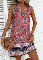 Plus Size Coral Tummy Coverage Tribal Print Short Dress | thumb picture 