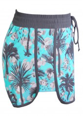 Bowknot Tropical Plants Print Cyan Tankini Set | thumb picture 