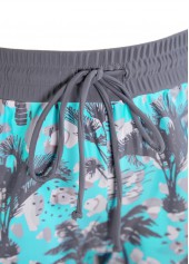 Bowknot Tropical Plants Print Cyan Tankini Set | thumb picture 