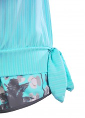 Bowknot Tropical Plants Print Cyan Tankini Set | thumb picture 