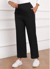Black Textured Fabric Drawastring High Waisted Pants | thumb picture 