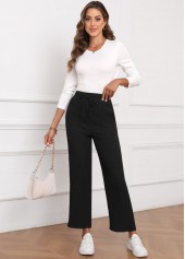 Black Textured Fabric Drawastring High Waisted Pants | thumb picture 