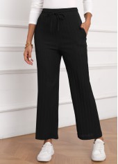 Black Textured Fabric Drawastring High Waisted Pants
