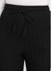 Black Textured Fabric Drawastring High Waisted Pants | thumb picture 