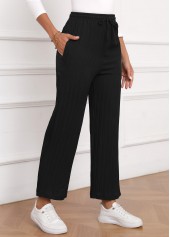 Black Textured Fabric Drawastring High Waisted Pants | thumb picture 