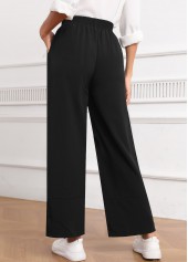 Black Button Elastic Waist High Waisted Pants