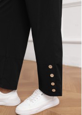Black Button Elastic Waist High Waisted Pants