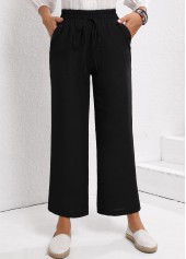 Black Drawstring Elastic Waist High Waisted Pants