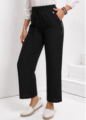 Black Drawstring Elastic Waist High Waisted Pants