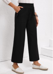 Black Drawstring Elastic Waist High Waisted Pants