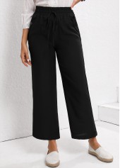 Black Drawstring Elastic Waist High Waisted Pants