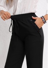 Black Drawstring Elastic Waist High Waisted Pants