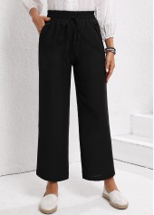 Black Drawstring Elastic Waist High Waisted Pants