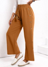Dark Camel Button Elastic Waist High Waisted Pants | thumb picture 