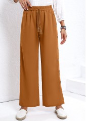 Dark Camel Button Elastic Waist High Waisted Pants | thumb picture 