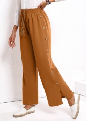 Dark Camel Button Elastic Waist High Waisted Pants | thumb picture 