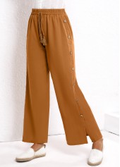Dark Camel Button Elastic Waist High Waisted Pants | thumb picture 