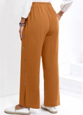 Dark Camel Button Elastic Waist High Waisted Pants | thumb picture 