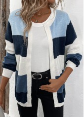 Blue Patchwork Design Long Sleeve Cardigan | thumb picture 