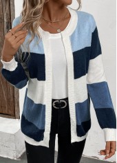 Blue Patchwork Design Long Sleeve Cardigan | thumb picture 