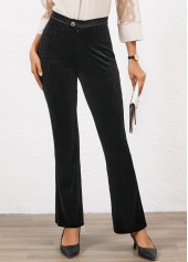 Black Button Flare Leg High Waisted Pants
