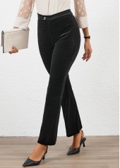 Black Button Flare Leg High Waisted Pants | thumb picture 