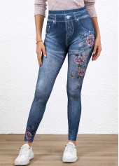 Denim Blue Denim-effect Print High Waisted Ankle Length Leggings | thumb picture 