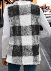 Black Faux Fur Plaid Sleeveless Round Neck Waistcoat | thumb picture 
