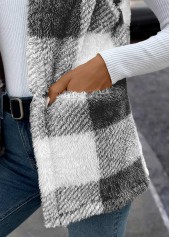 Black Faux Fur Plaid Sleeveless Round Neck Waistcoat | thumb picture 