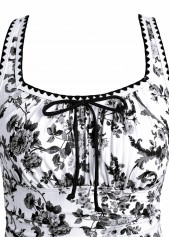 Drawstring Random Floral Print Black One Piece Swimwear | thumb picture 