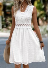 White Patchwork Sleeveless V Neck Dress | thumb picture 