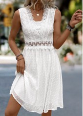 White Patchwork Sleeveless V Neck Dress | thumb picture 