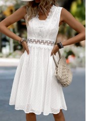 White Patchwork Sleeveless V Neck Dress