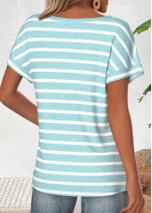 Light Pink Striped Short Sleeve Boat Neck T Shirt | thumb picture 