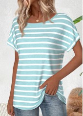 Light Pink Striped Short Sleeve Boat Neck T Shirt | thumb picture 