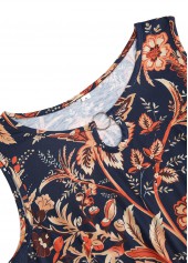 Dark Blue Circular Ring Floral Print Sleeveless Dress | thumb picture 