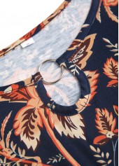 Dark Blue Circular Ring Floral Print Sleeveless Dress | thumb picture 