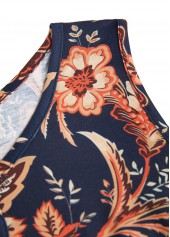 Dark Blue Circular Ring Floral Print Sleeveless Dress | thumb picture 