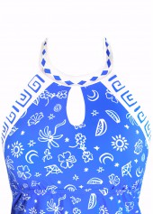 Cut Out Mid Waisted Floral Print Blue Tankini Set | thumb picture 