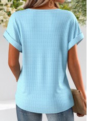 Light Blue Jacquard Short Sleeve V Neck T Shirt