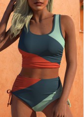 Ruched Mid Waisted Striped Multi Color Bikini Set