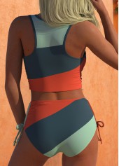 Ruched Mid Waisted Striped Multi Color Bikini Set | thumb picture 