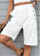 White Straight Leg Elastic Waist High Waisted Shorts | thumb picture 
